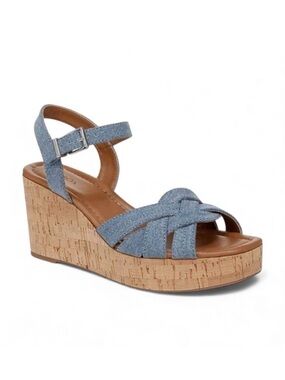 Style & Co Cerres Espadrille Wedge Sandal Denim Cork Ankle Strap Blue 10 NEW